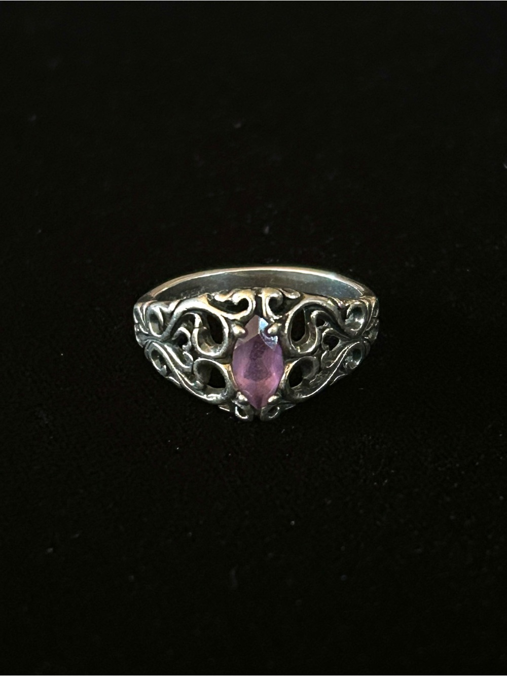 Kabana Sterling Silver Filigree Ring with Amethyst Stone, size 8